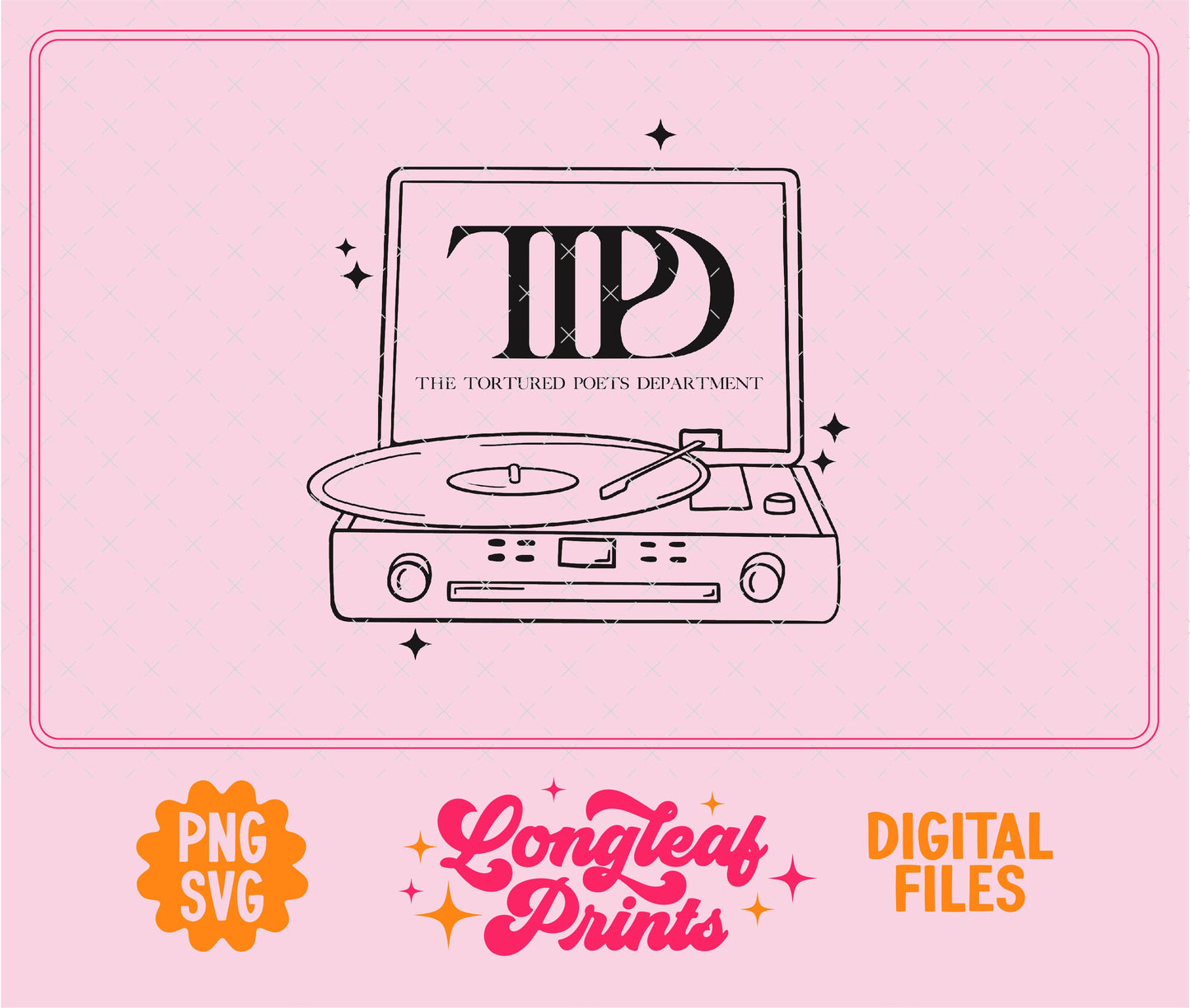 TTPD The Tortured Ports Department Record Player SVG Digital Download Design File