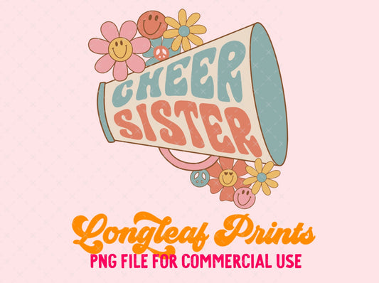 Cheer Sister Groovy PNG Digital Download Design File