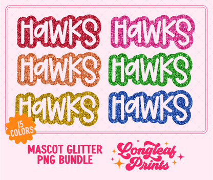 Hawks Mascot Glitter Sequin PNG Bundle