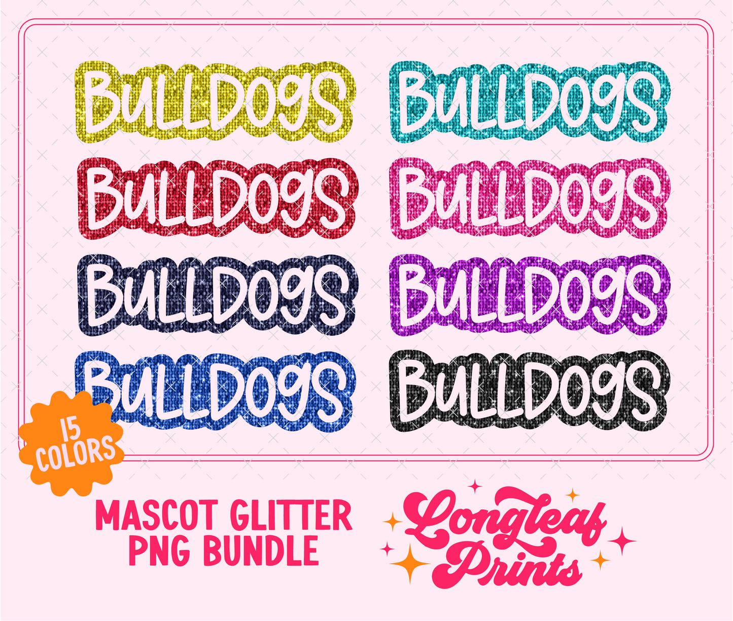 Bulldogs Mascot Glitter Sequin PNG Bundle