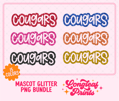 Cougars Mascot Glitter Sequin PNG Bundle