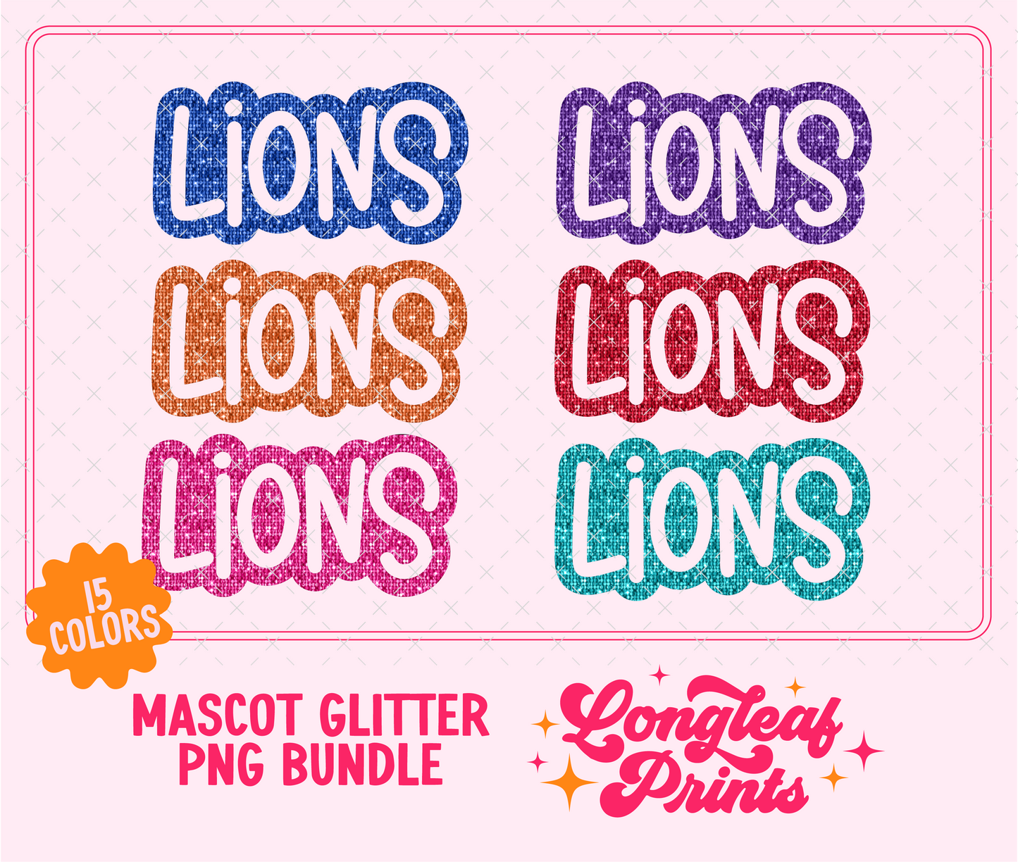 Lions Mascot Glitter Sequin PNG Bundle